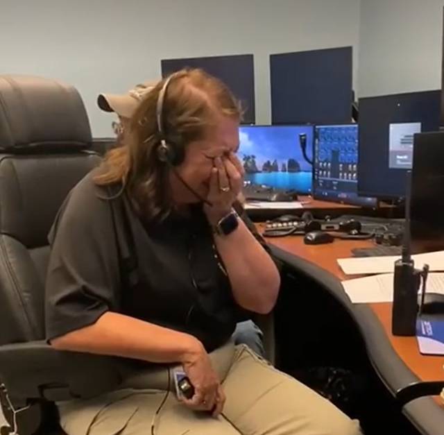 
			
				                                Photo courtesy of Richmond County EMS
                                Donna Wright reacts as a staff member tells her that her unit number, 500, will be retired in her honor as she leaves her role as director of Richmond County Emergency Services.
 
			
		