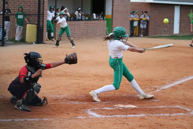 <p>Junior Maylyn Wallace hits a foul ball Wednesday against Hoke County.</p> <p>Neel Madhavan | Daily Journal</p>