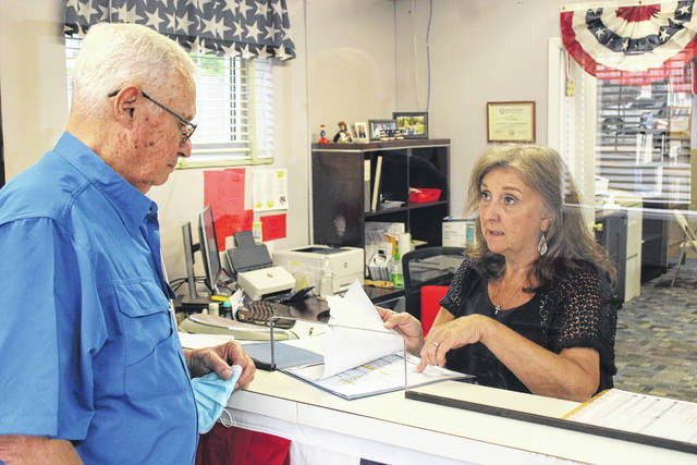 
			
				                                Daily Journal file photo
                                Bill Bayless files for reelection as Mayor of Hamlet with Board of Elections Director Connie Kelly.
 
			
		