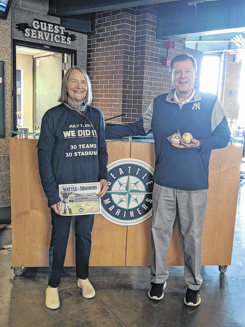 <p>Ellen S. Jordan, Ph.D., and Randy Jordan commemorate the conclusion of their ballpark journey at T-Mobile Park in Seattle where the Mariners hosted the Yankees.</p> <p>Contributed Photo</p>