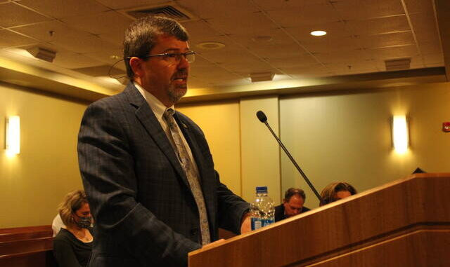  Gavin Stone | Daily Journal County Manager Bryan Land speaks at the Tuesday meeting of the Richmond County Board of Commissioners. 